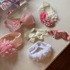 Charming Pink and White Kids Headband Set